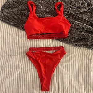 Shein high waisted cheeky red bikini